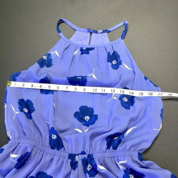 Banana Republic Womens Small Halter Style Dress Blue Floral Elastic Waist Flowy - Picture 5 of 9